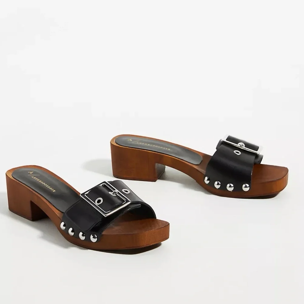 Anthropologie Open Toe Buckle Sandals Black SZ 37 - Picture 11 of 12